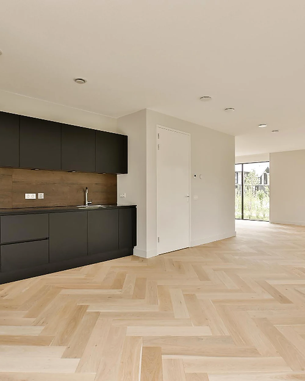 Timber floor restoration - parquet planks being glued and laid